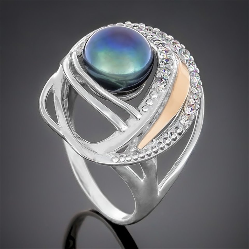 Перстень 387 перлина чорна Rh Timofeev