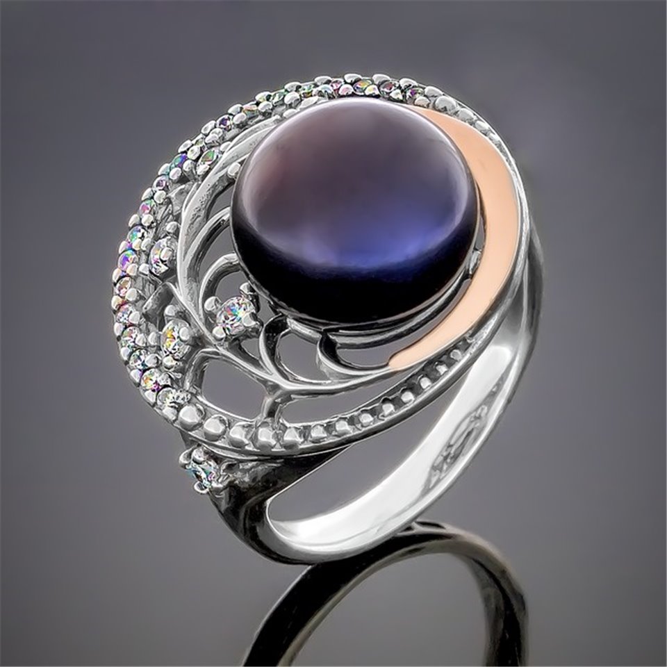 Перстень 386 перлина чорна Timofeev