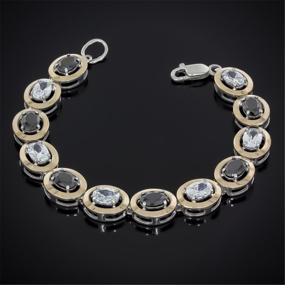 Браслет 605(18/12)цирконій чорний/цирконій білий Rh Timofeev