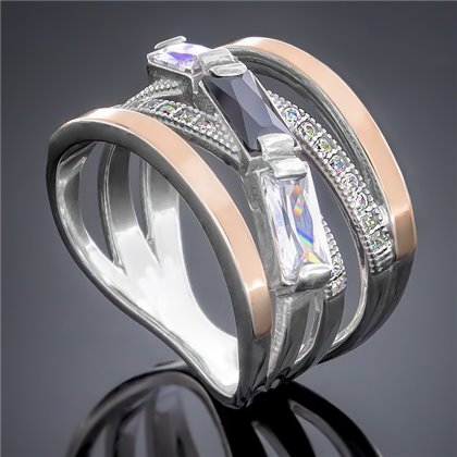 Перстень 383 цирконій біло чорний Rh Timofeev