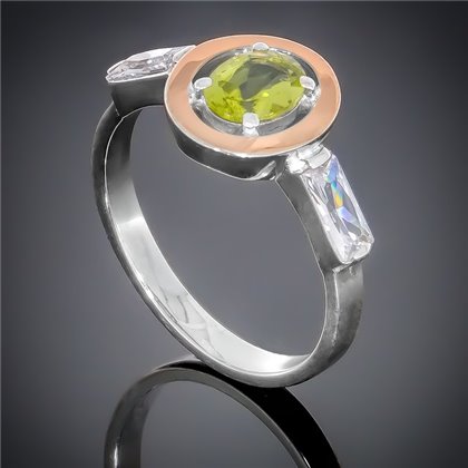 Перстень 381 хризоліт/цирконій білий Rh Timofeev