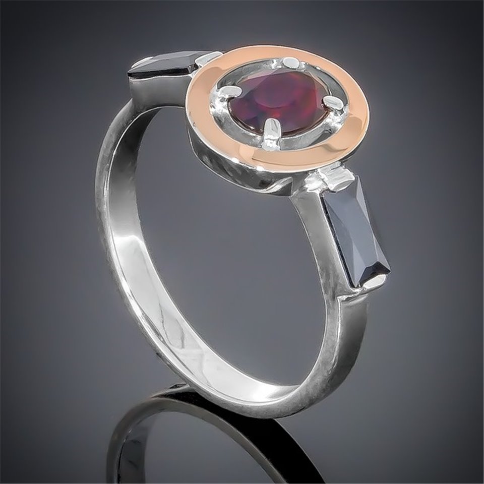 Перстень 381 гранат/цирконій чорний Rh Timofeev