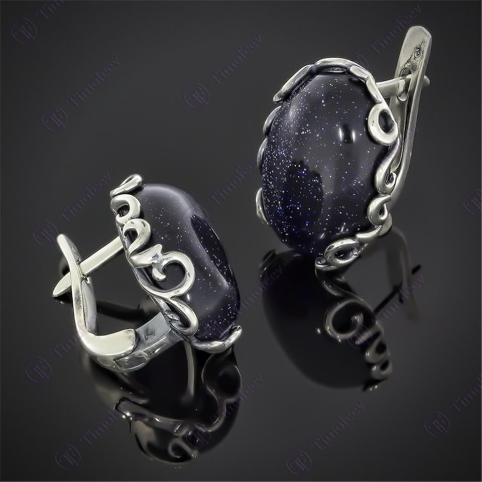 Сережки 592 авантюрин синій Timofeev