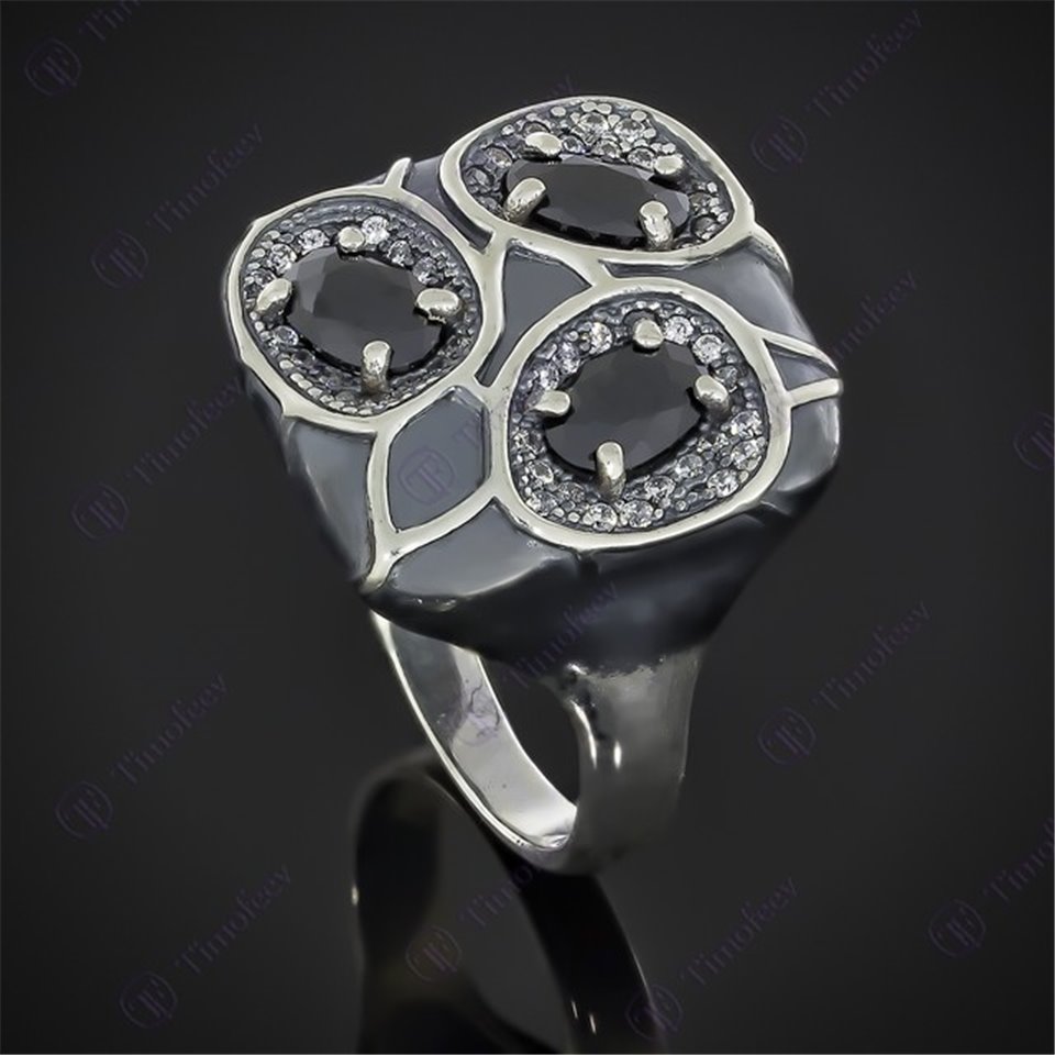 Перстень 597 цирконій чорний Timofeev