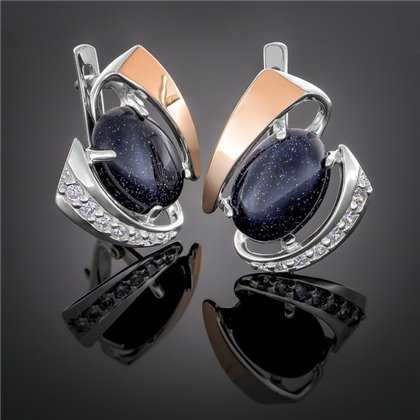 Сережки 32 авантюрин синій імітація (2) Rh Timofeev