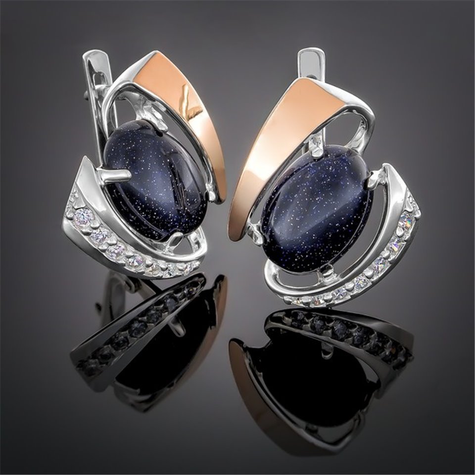 Сережки 32 авантюрин синій імітація (2) Rh Timofeev