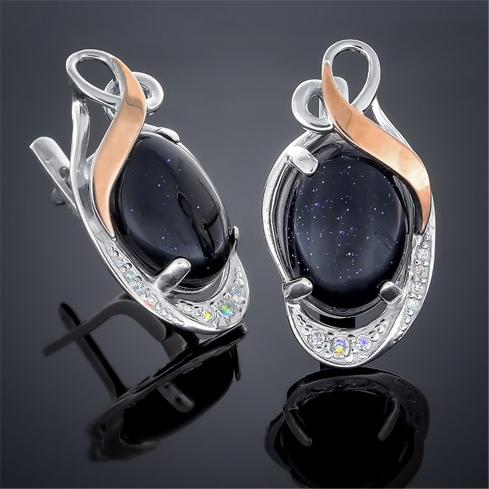 Сережки 277 авантюрин синій Rh Timofeev