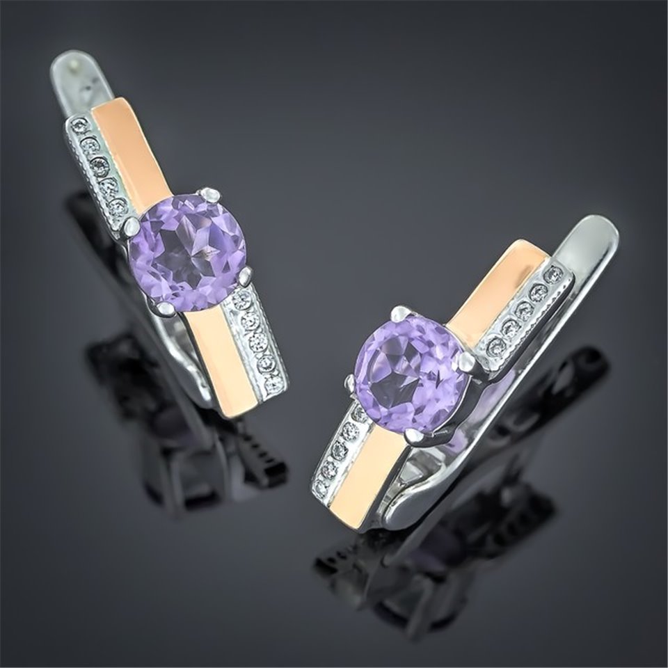 Сережки 498 аметист Rh Timofeev