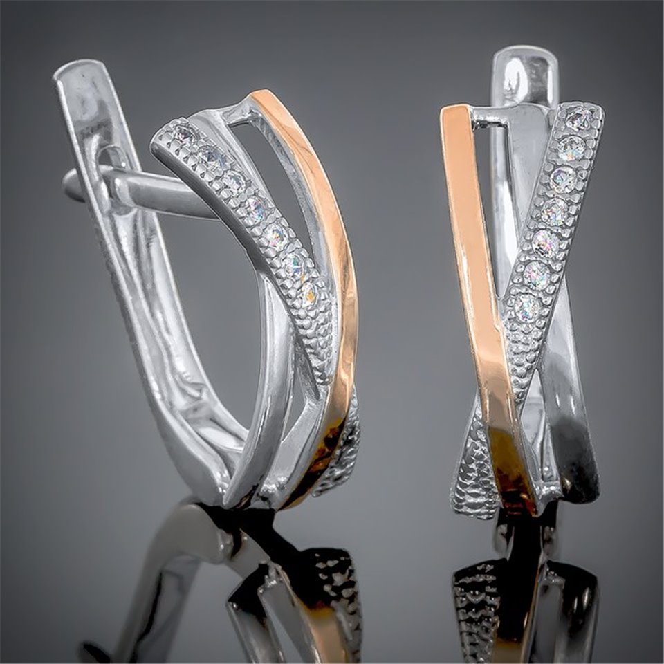 Сережки 434 цирконій білий Rh Timofeev