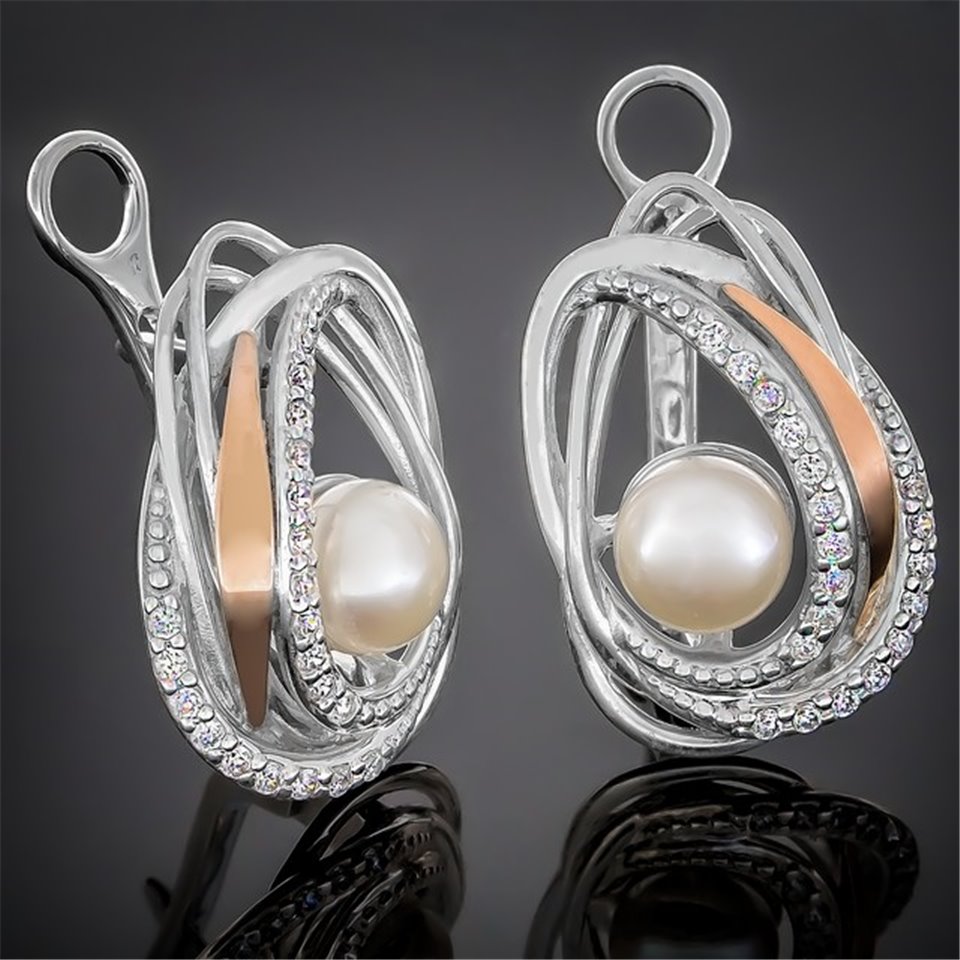 Сережки 387 перлина біла Rh Timofeev