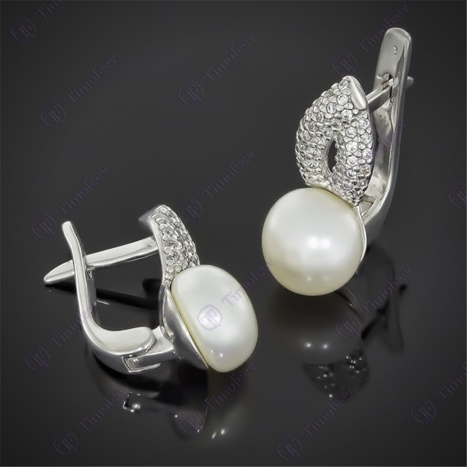 Сережки 593 перлина біла Rh Timofeev