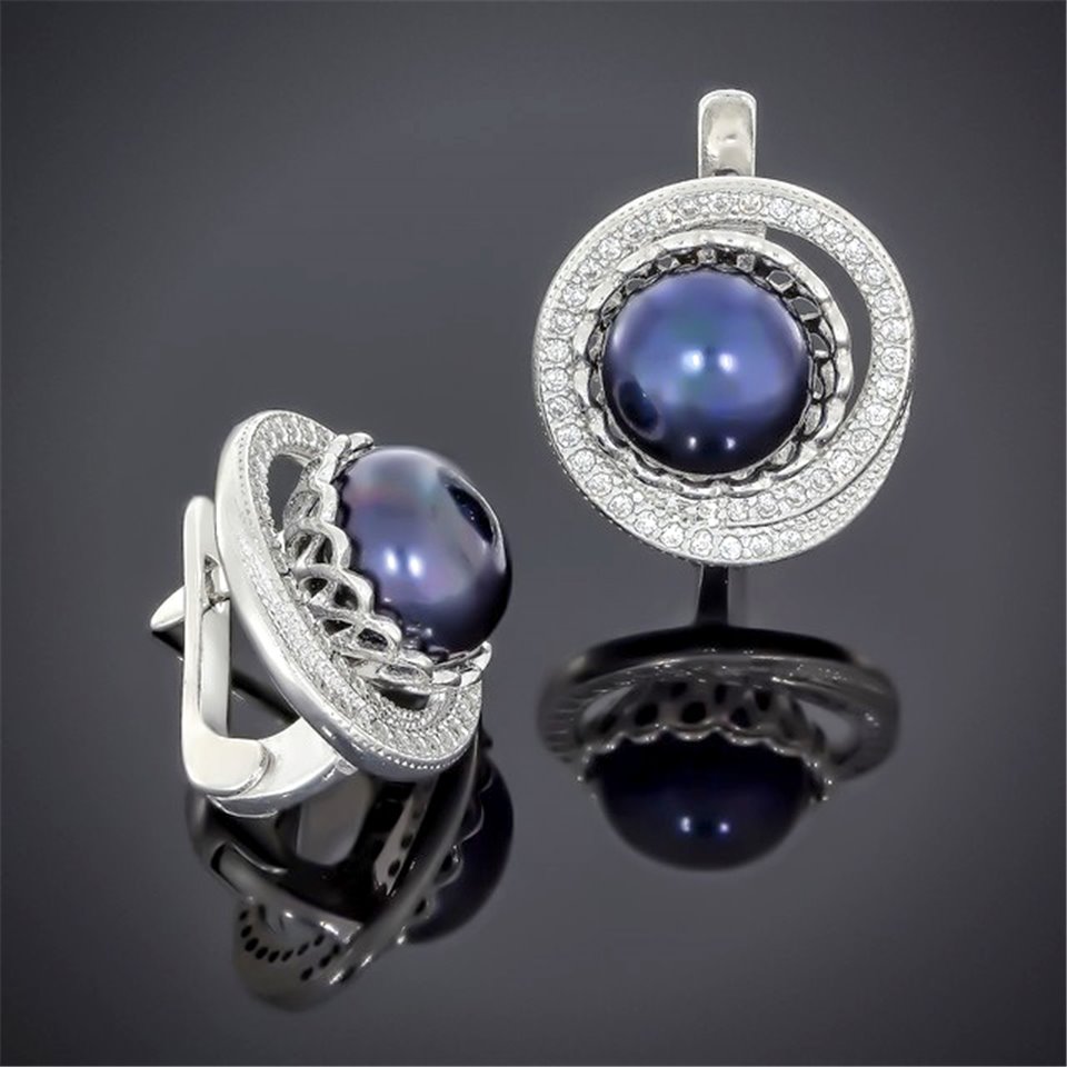 Сережки 562 перлина чорна Rh Timofeev