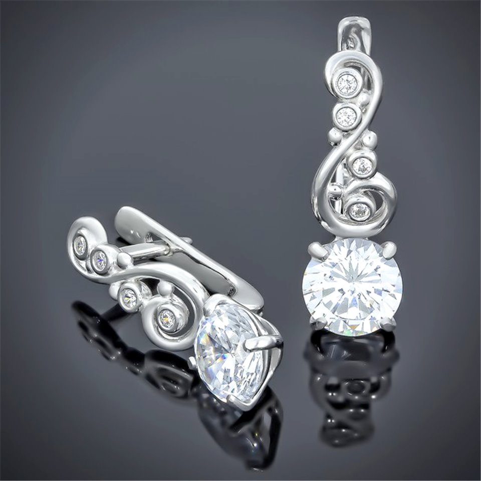 Сережки 560 цирконій білий Rh Timofeev