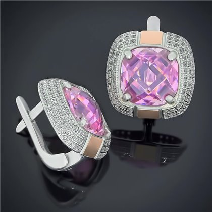 Сережки 481 цирконій рожевий Rh Timofeev