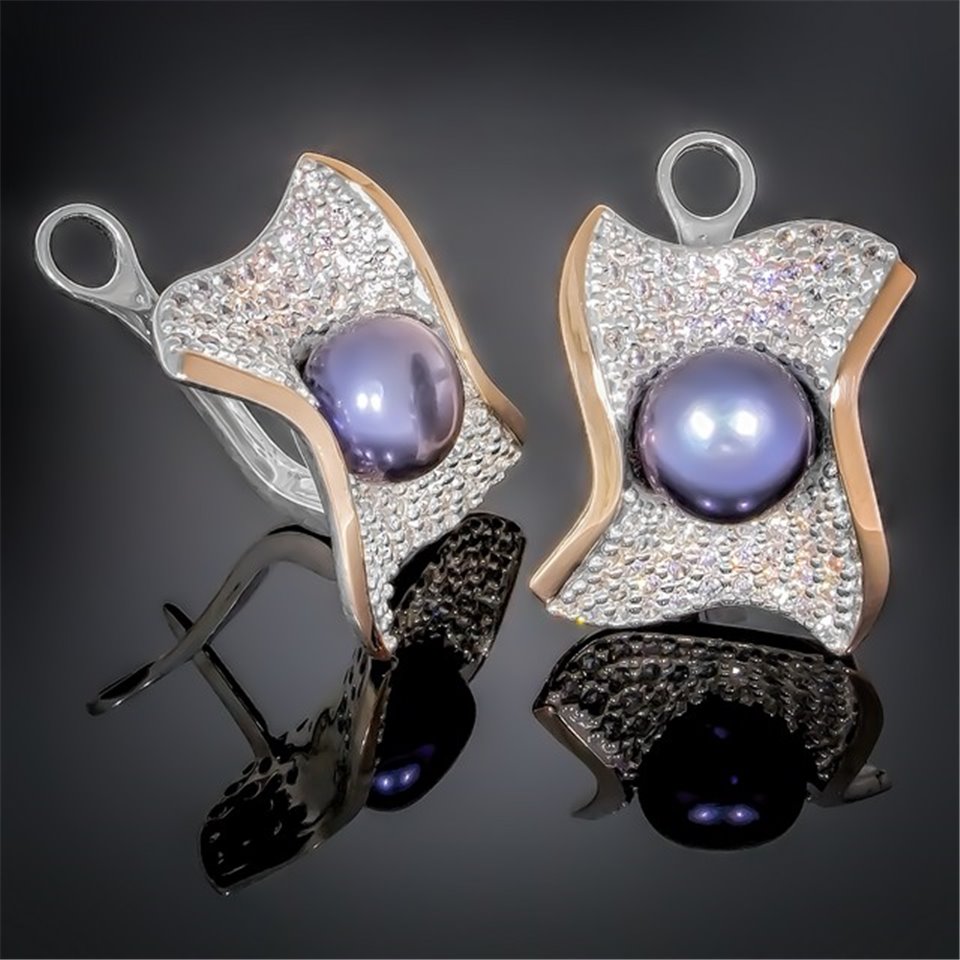 Сережки 365 перлина чорна Rh Timofeev