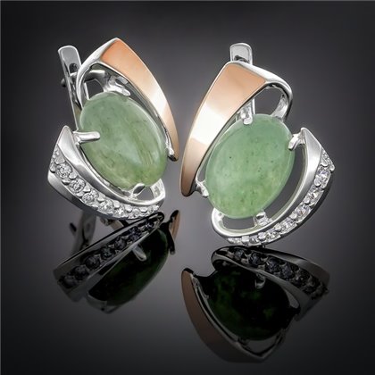 Сережки 32 авантюрин зелений(2) Rh Timofeev