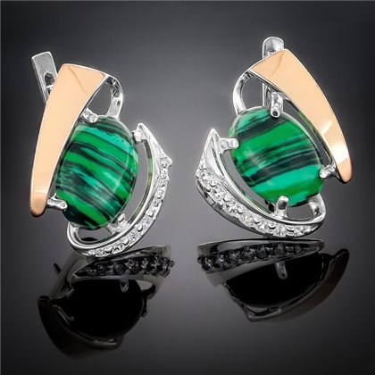 Сережки 32 малахіт імітація(2) Rh Timofeev