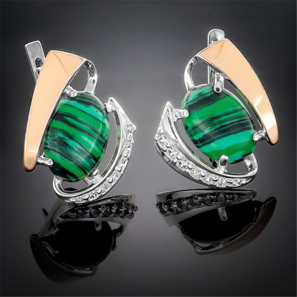 Сережки 32 малахіт імітація(2) Rh Timofeev