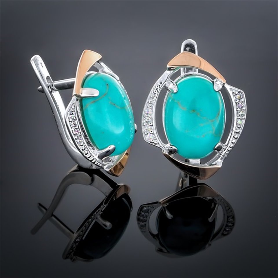 Сережки 207 бірюза імітація Rh Timofeev