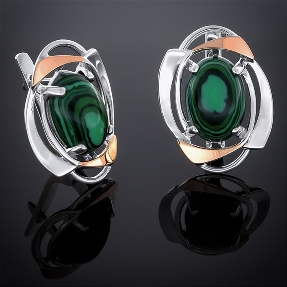 Сережки 242 малахіт Rh Timofeev