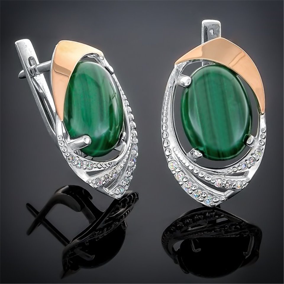 Сережки 305 малахіт Rh Timofeev