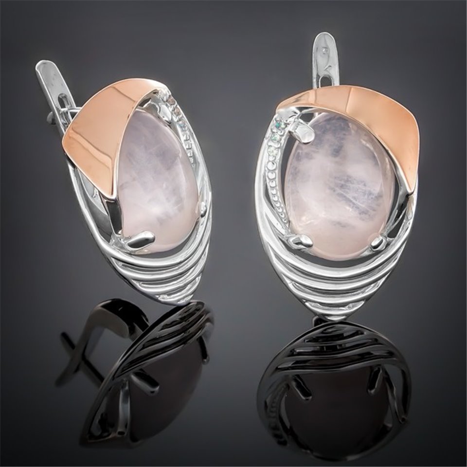 Сережки 307 кварц рожевий Rh Timofeev