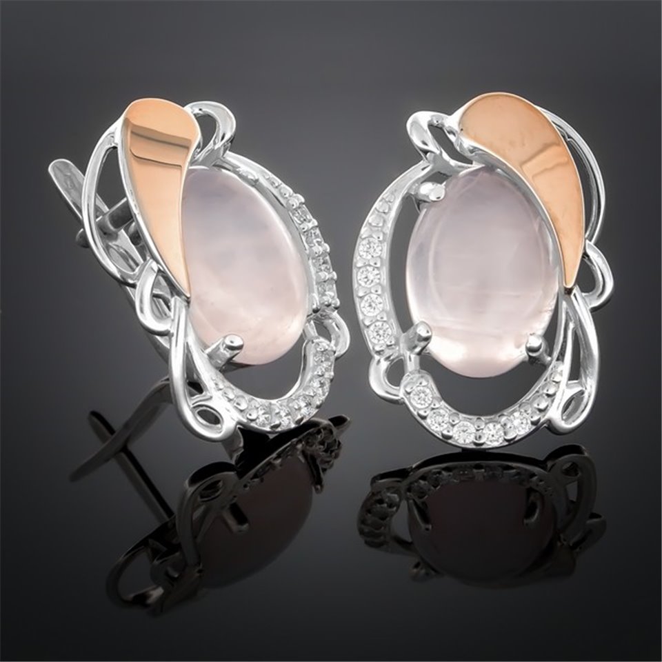 Сережки 315 кварц рожевий Rh Timofeev