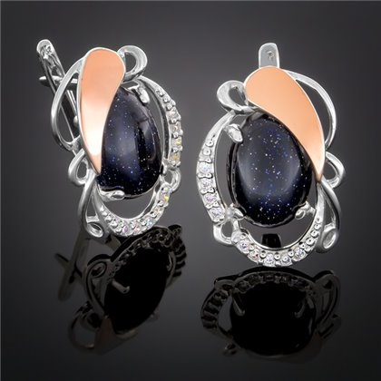 Сережки 315 авантюрин синій Rh Timofeev