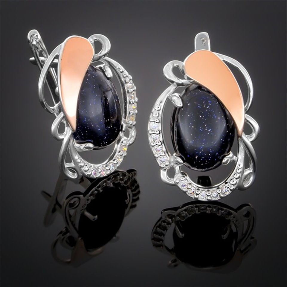 Сережки 315 авантюрин синій Rh Timofeev