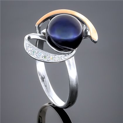 Перстень 208 перлина чорна Rh Timofeev