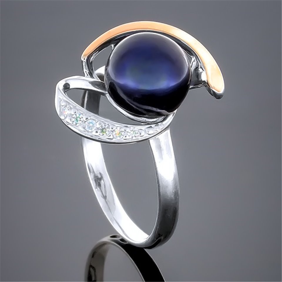 Перстень 208 перлина чорна Rh Timofeev