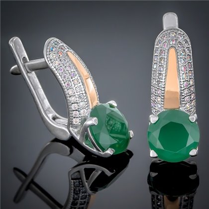 Сережки 486 агат зелений Rh Timofeev