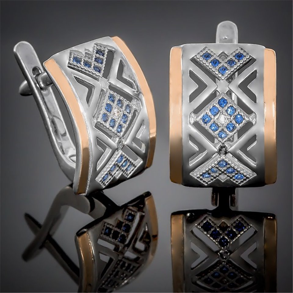 Сережки 427 цирконій синій/б.с. Rh Timofeev