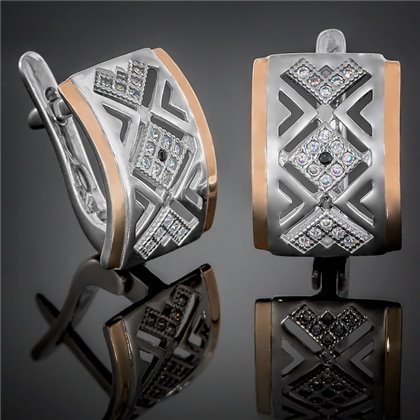 Сережки 427 цирконій біло чорний Rh Timofeev