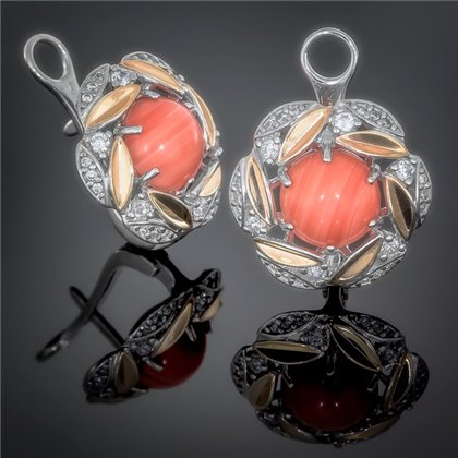 Сережки 425 корал натуральний Rh Timofeev