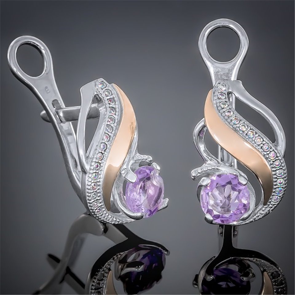 Сережки 420 аметист Rh Timofeev