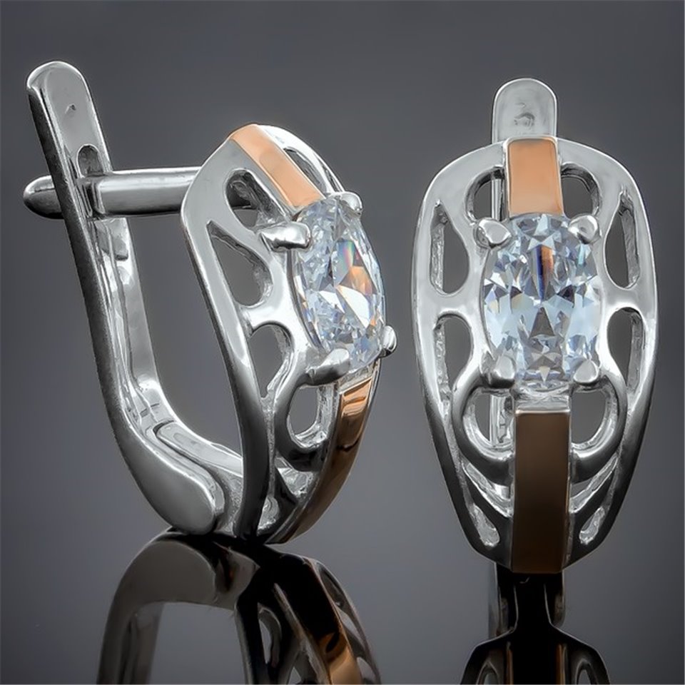 Сережки 414 цирконій білий Rh Timofeev