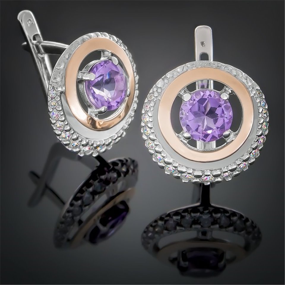 Сережки 409 аметист Rh Timofeev