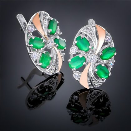 Сережки 249 агат зелений Rh Timofeev