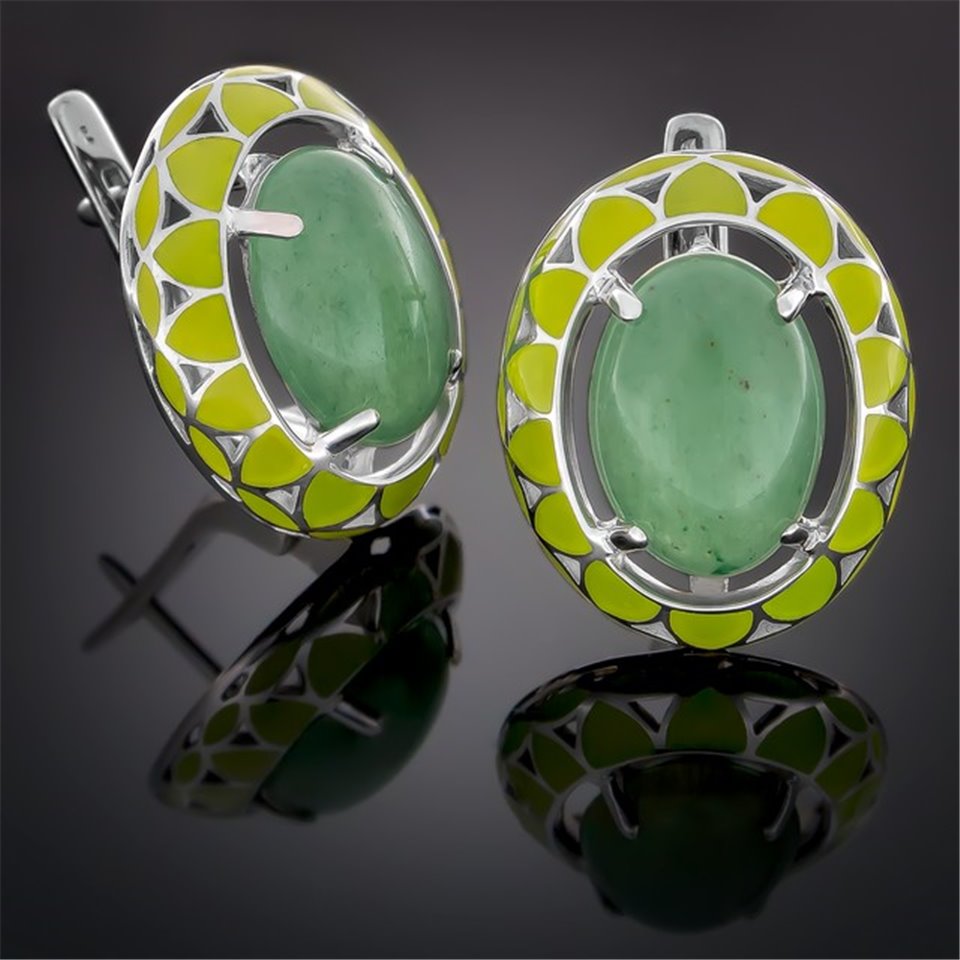 Сережки 401 авантюрин зелений Rh Timofeev