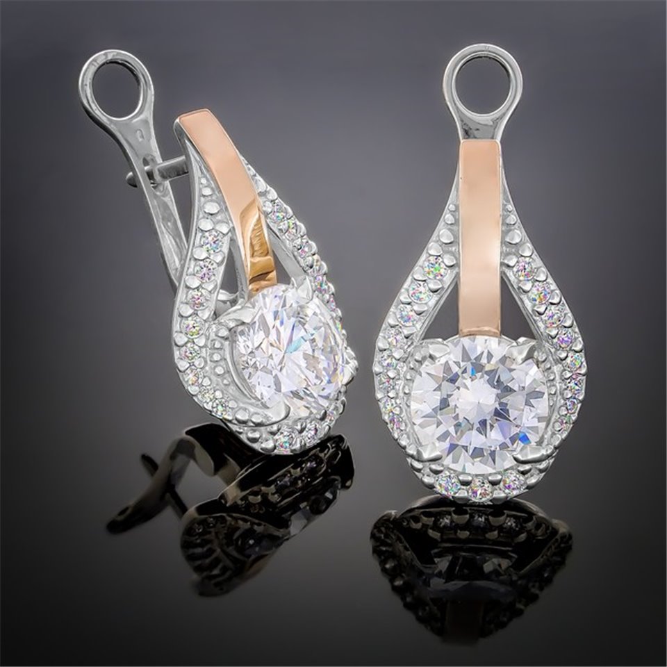 Сережки 385 цирконій білий Rh Timofeev