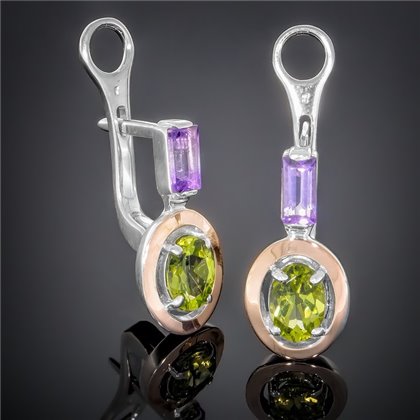 Сережки 381 хризоліт/аметист Rh Timofeev