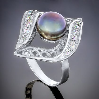 Перстень 024 перлина чорна Rh Timofeev