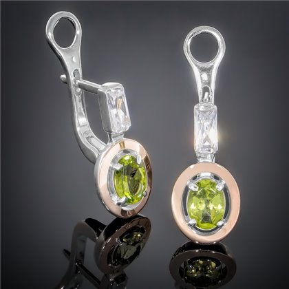 Сережки 381 хризоліт/цирконій білий Rh Timofeev