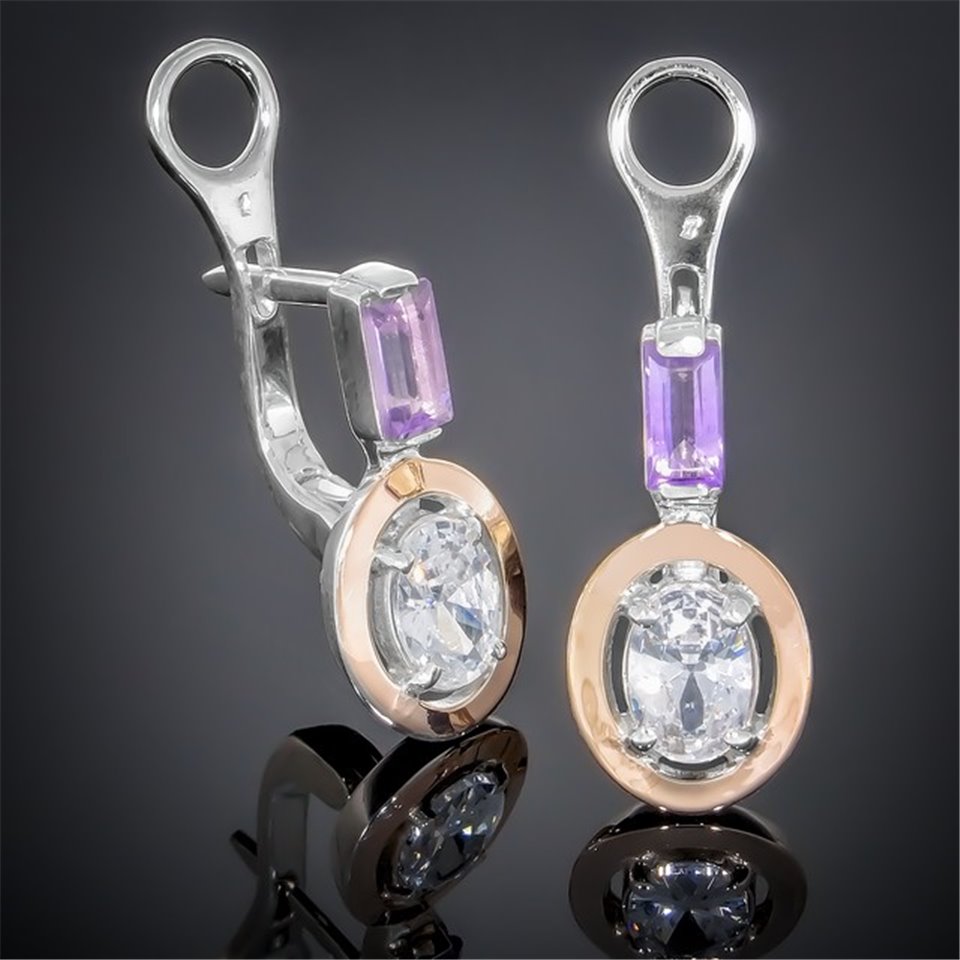 Сережки 381 цирконій білий/аметист Timofeev