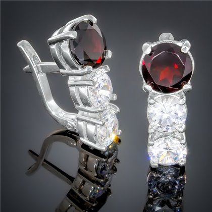 Сережки 158 гранат/цирконій білий Timofeev