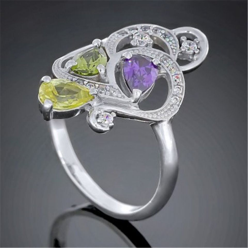 Перстень 418 фіолет/зелений/жовтий Rh Timofeev