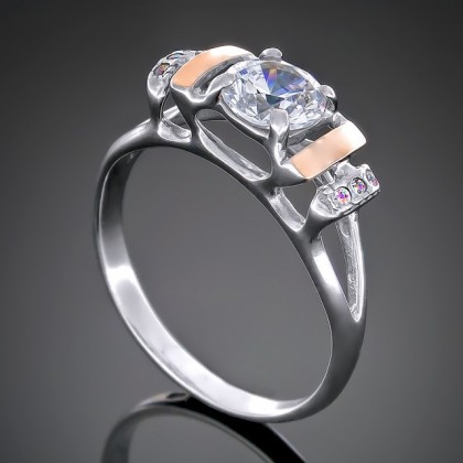 Перстень 411 цирконій білий Rh Timofeev