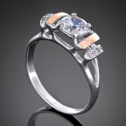 Перстень 411 цирконій білий Rh Timofeev