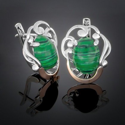 Сережки 306 малахіт Rh Timofeev